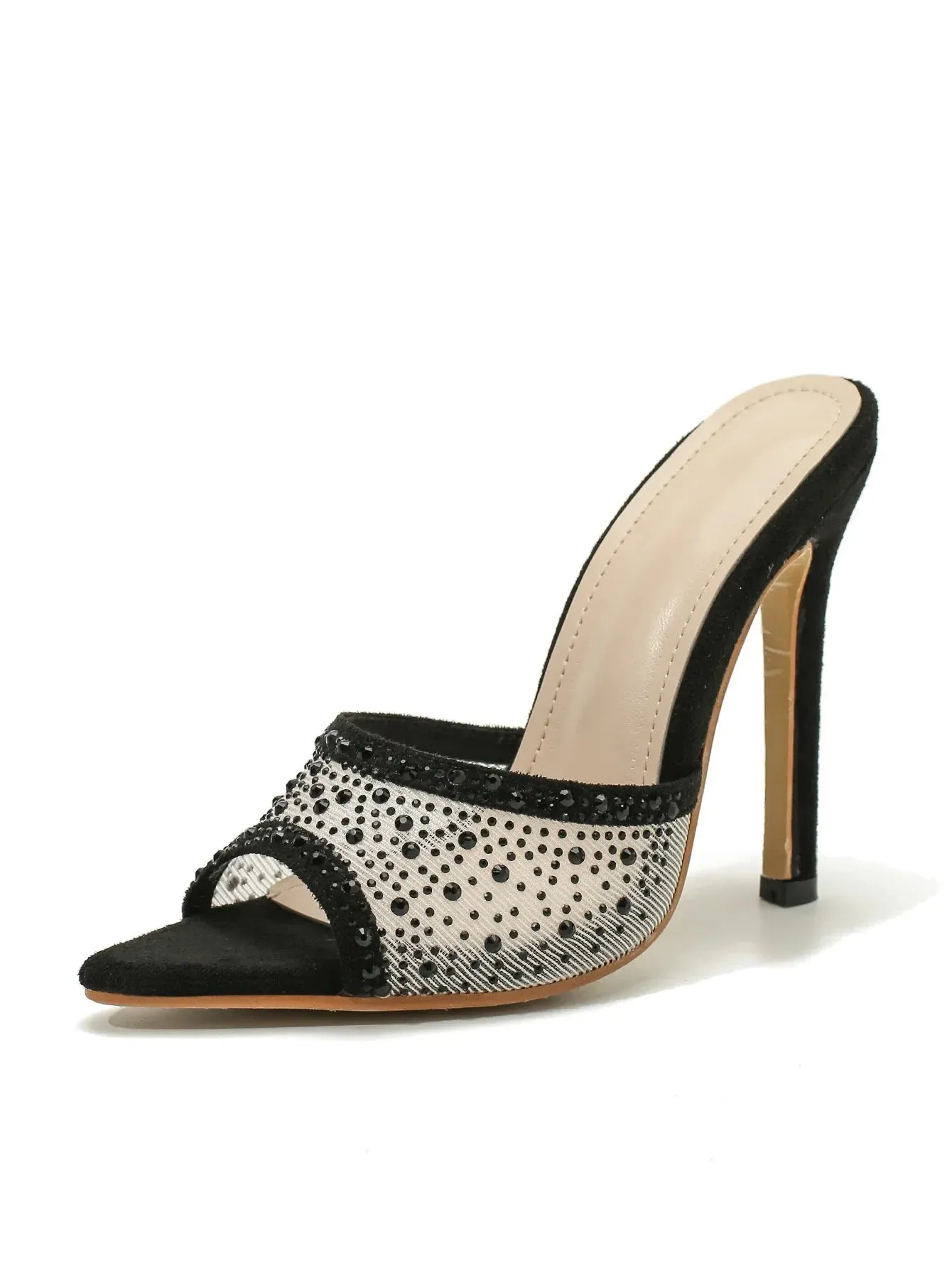 Ladies Rhinestone Slip On Pointed Toe High Heel Pumps