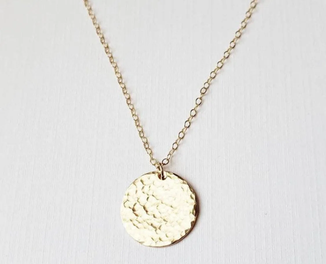 Large Hammered Gold Disk Necklace