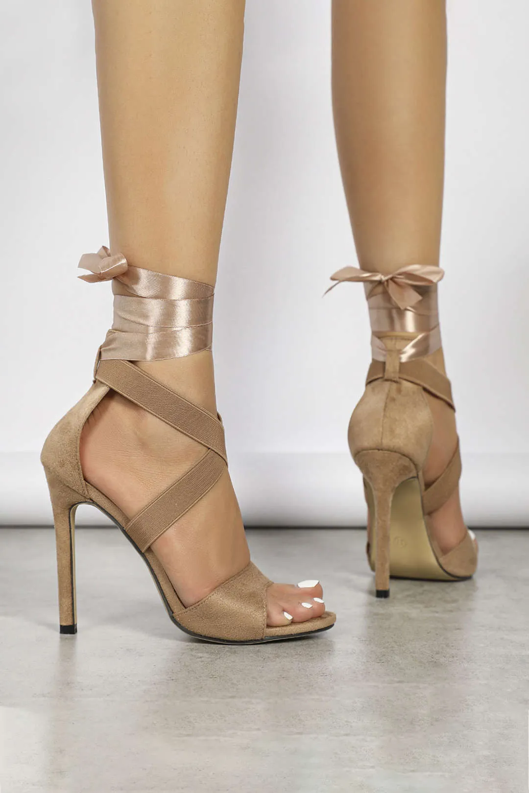 Laura - Faux Suede Crossed Tie-Up Woman's Heels