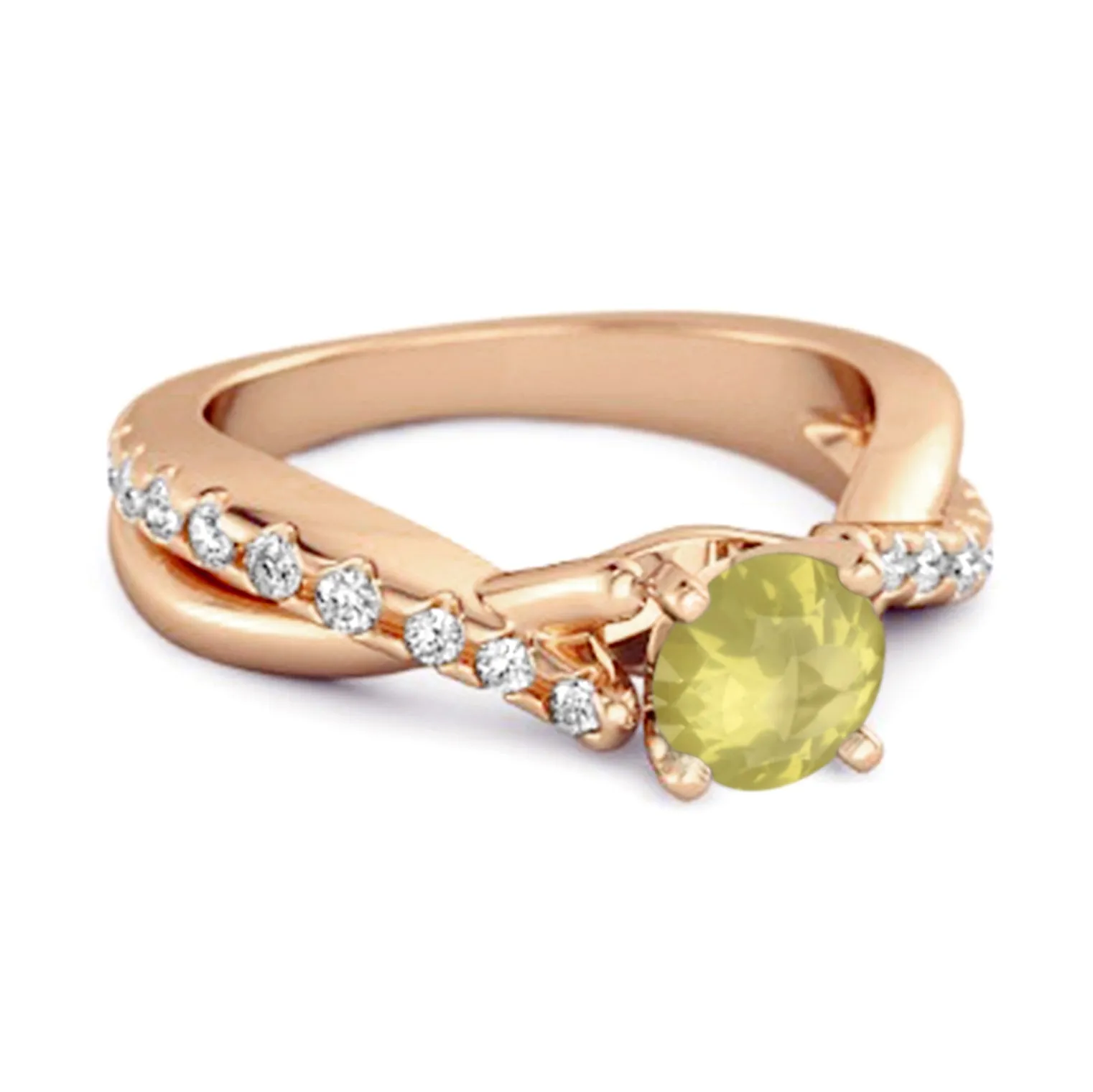 Lemon Quartz Accents 925 Sterling Silver Twisting Vine Shank Ring