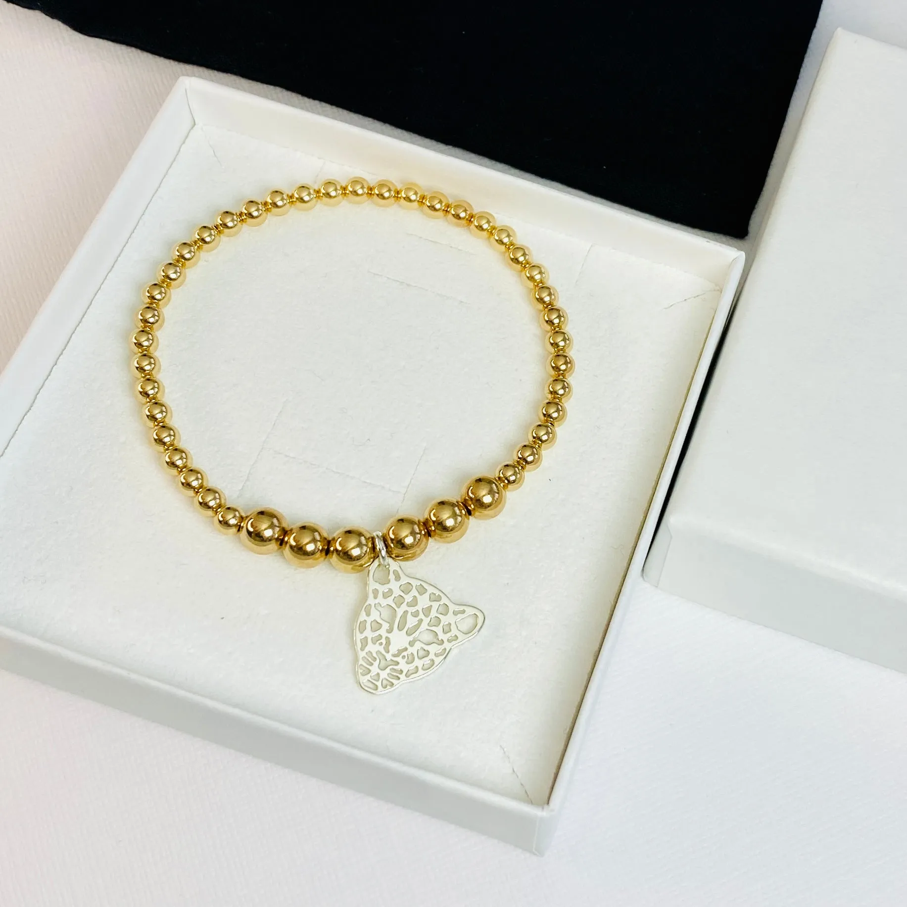 LEO | Silver Leopard Gold Bead Bracelet