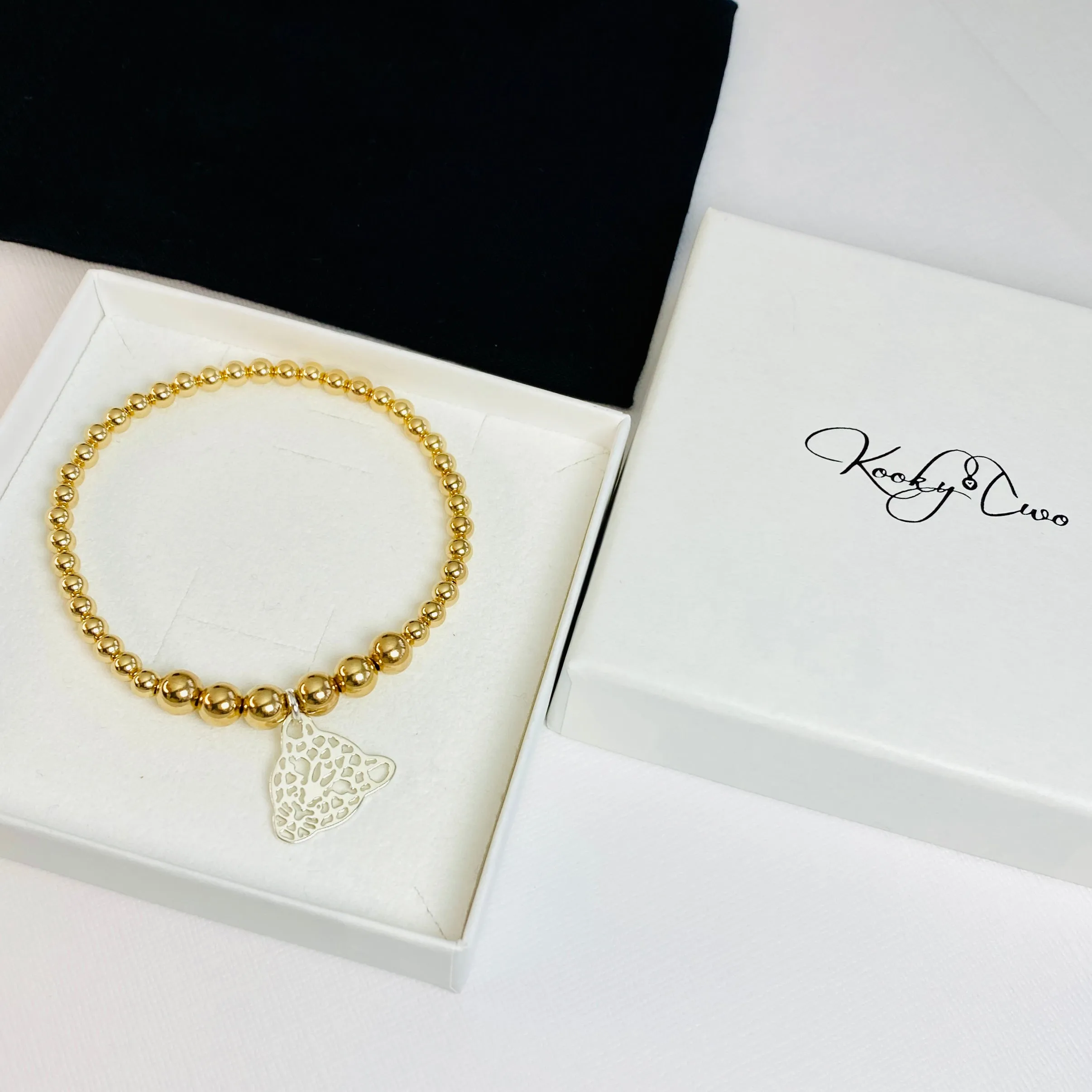 LEO | Silver Leopard Gold Bead Bracelet