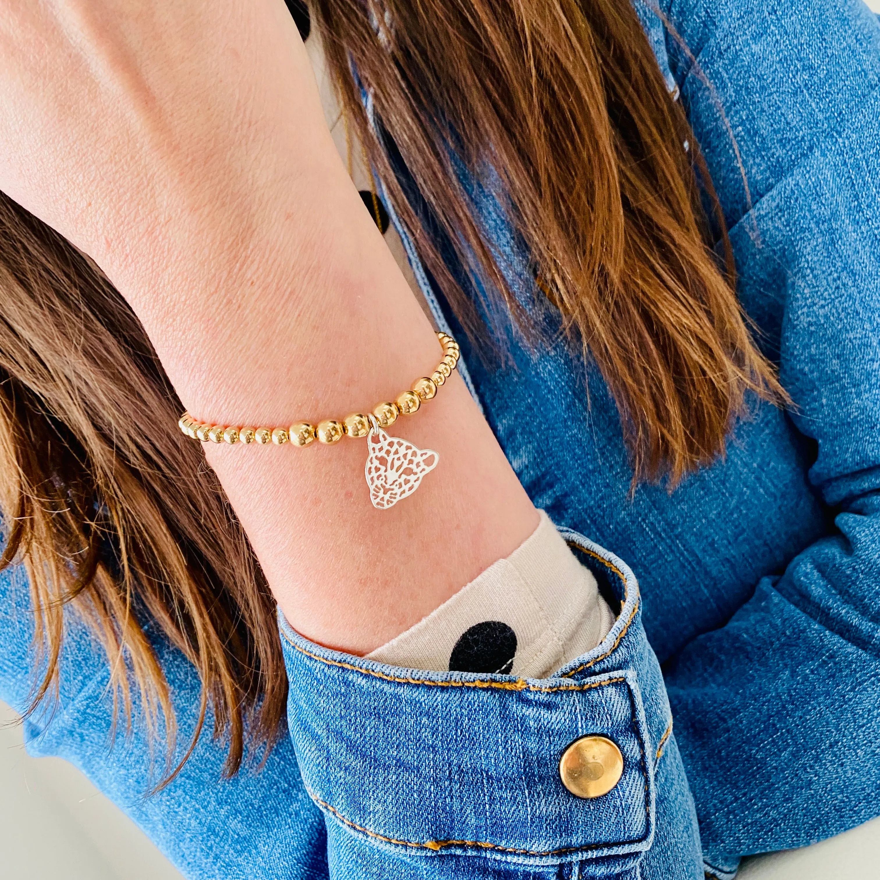LEO | Silver Leopard Gold Bead Bracelet