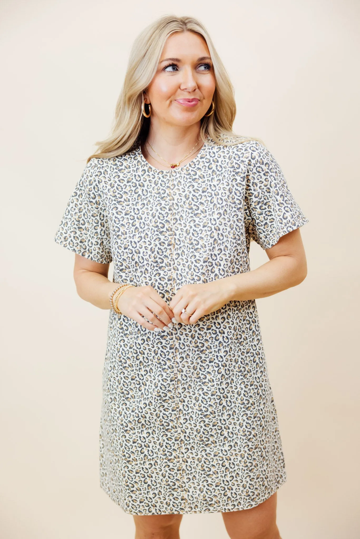 Leopard Denim Shift Dress