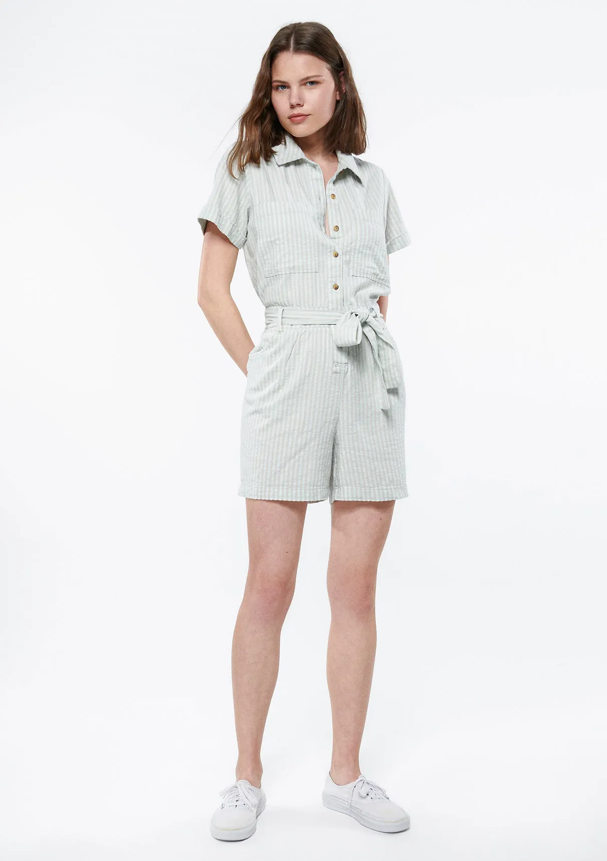 Linen Mix Striped Overalls