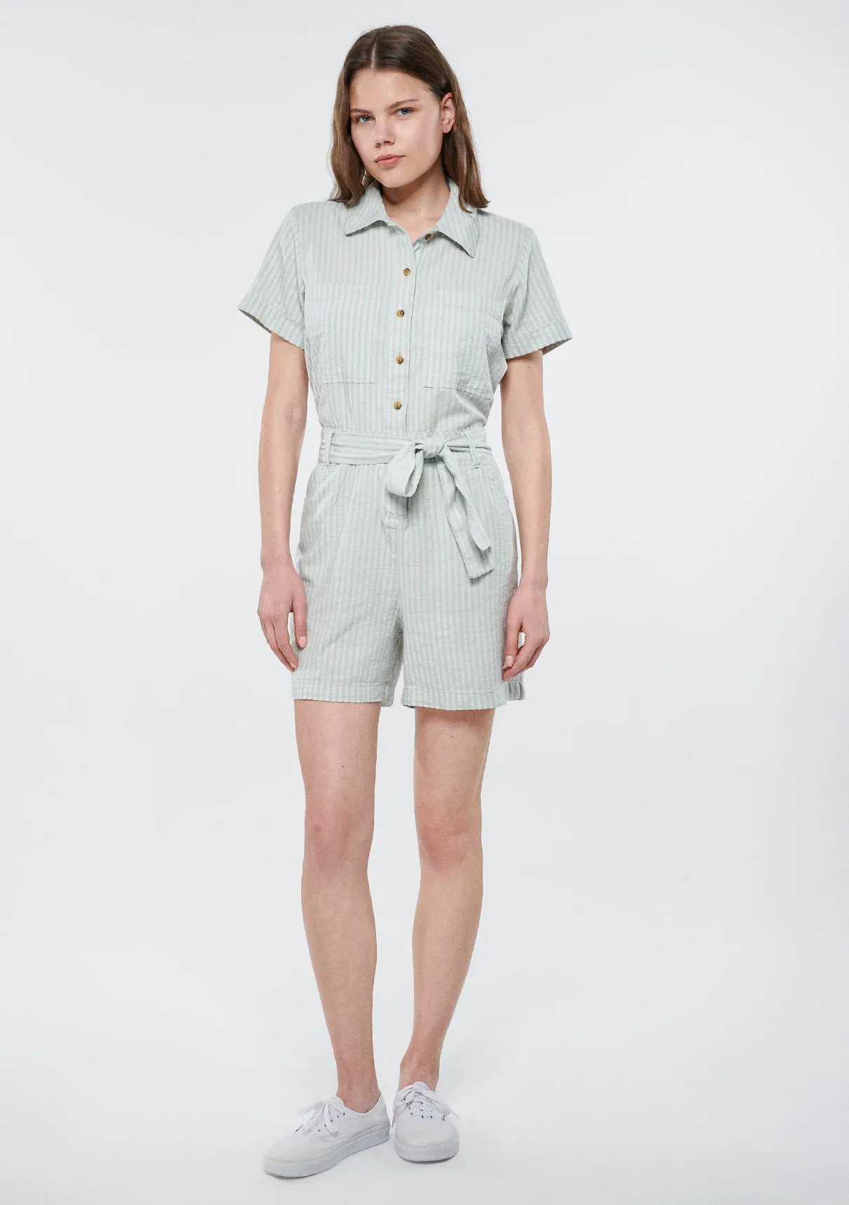 Linen Mix Striped Overalls