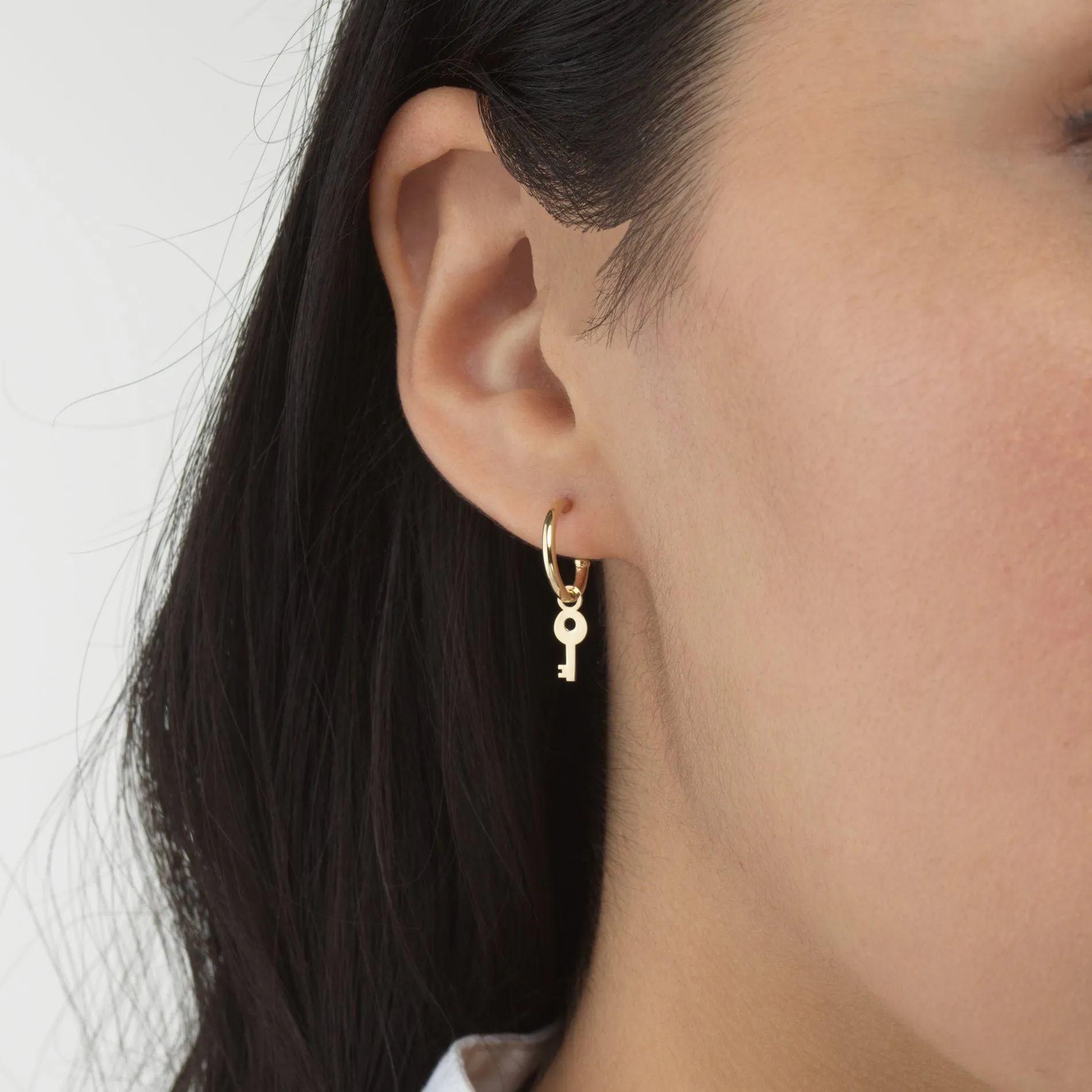 Lock Dangle Hoop Earring 14K