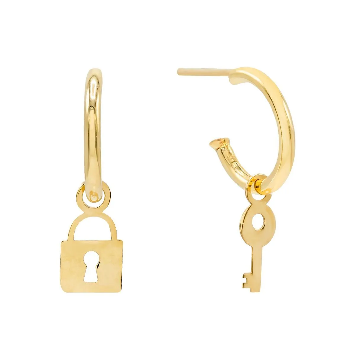 Lock Dangle Hoop Earring 14K