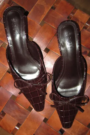 Lola Croc Kitten Heels in Deep Burgundy