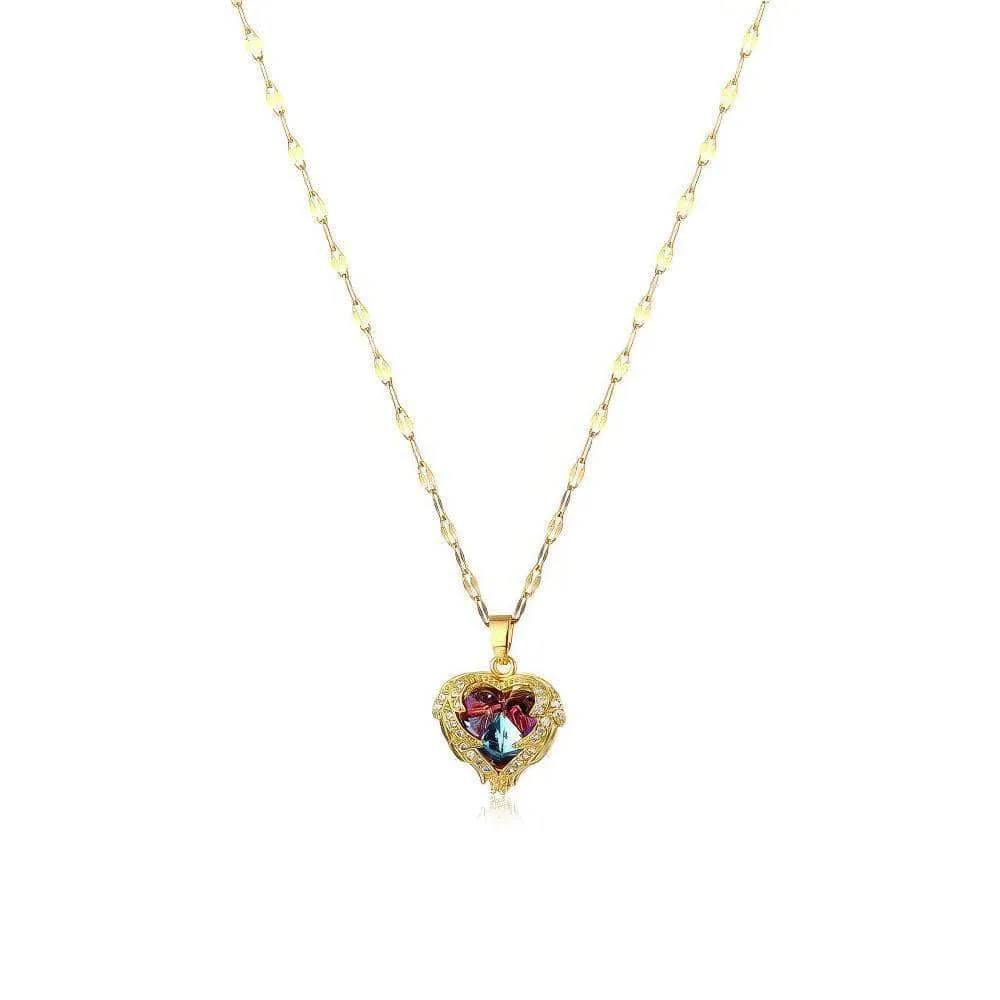Love Heart Amethyst Gold Pendant: Elegant, Shiny Women's Jewelry Gift