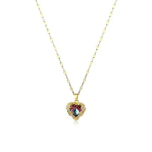 Love Heart Amethyst Gold Pendant: Elegant, Shiny Women's Jewelry Gift