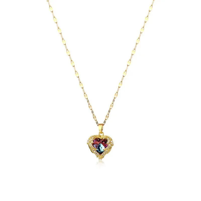 Love Heart Amethyst Gold Pendant: Elegant, Shiny Women's Jewelry Gift