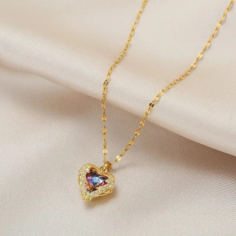 Love Heart Amethyst Gold Pendant: Elegant, Shiny Women's Jewelry Gift
