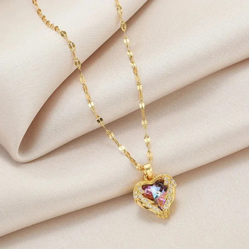 Love Heart Amethyst Gold Pendant: Elegant, Shiny Women's Jewelry Gift
