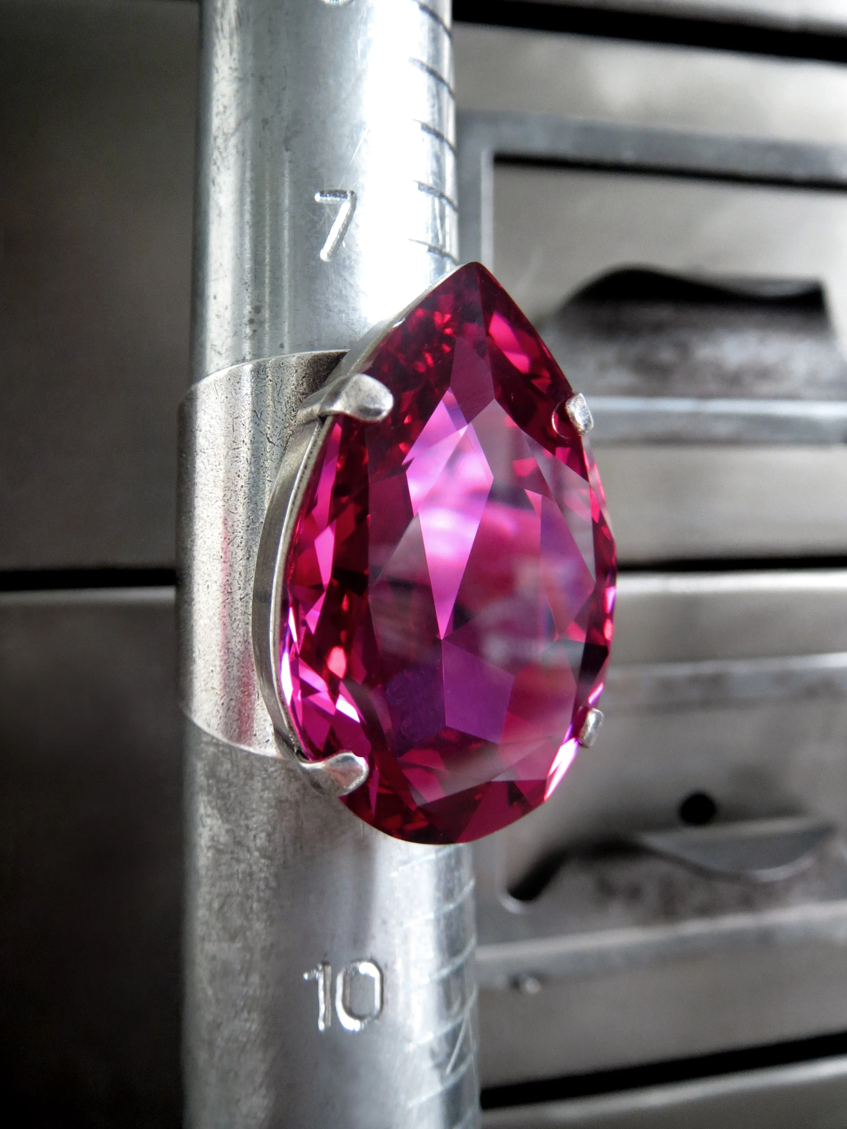 LUSCIOUS - Large Magenta Crystal Teardrop Cocktail Ring