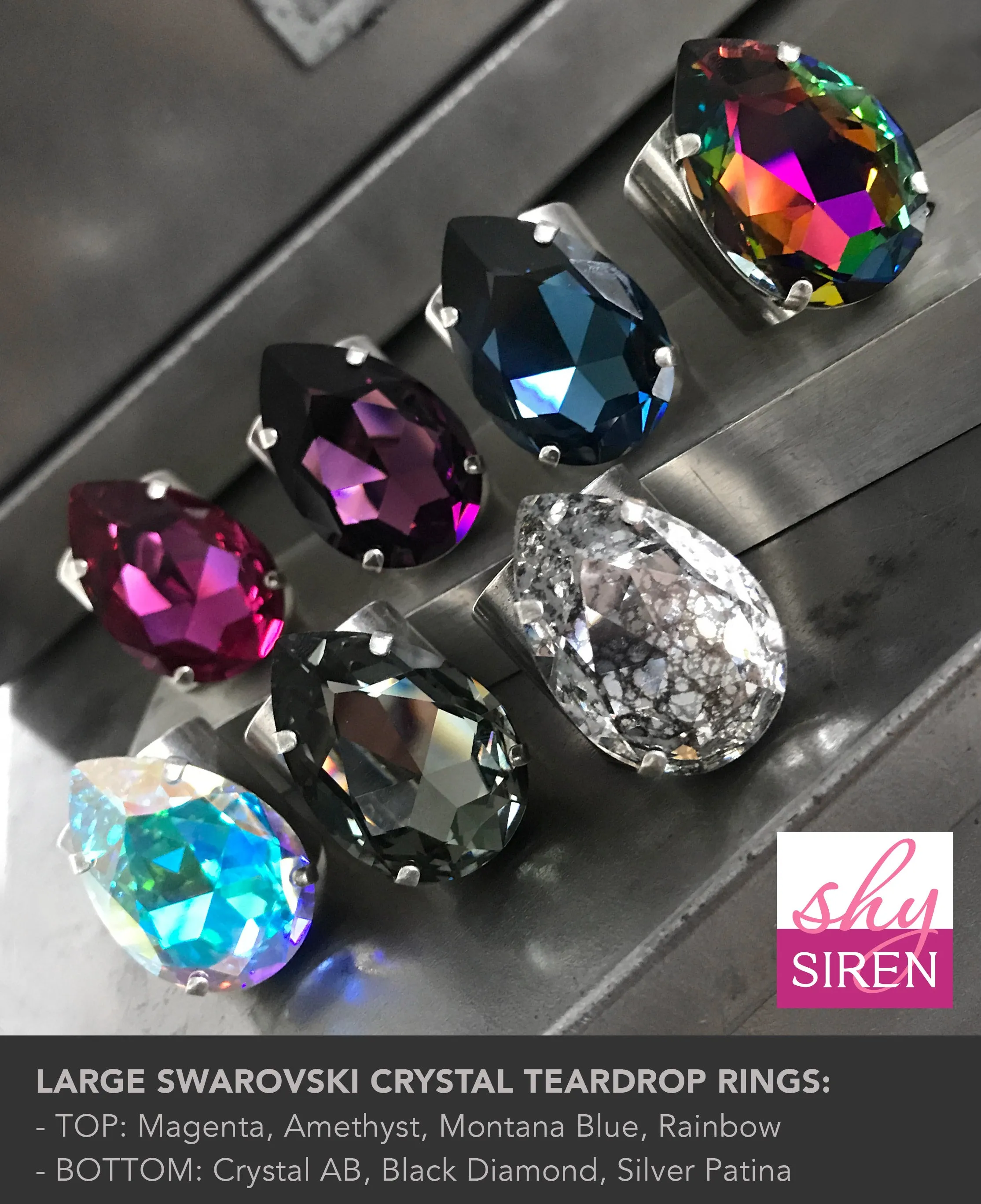 LUSCIOUS - Large Magenta Crystal Teardrop Cocktail Ring