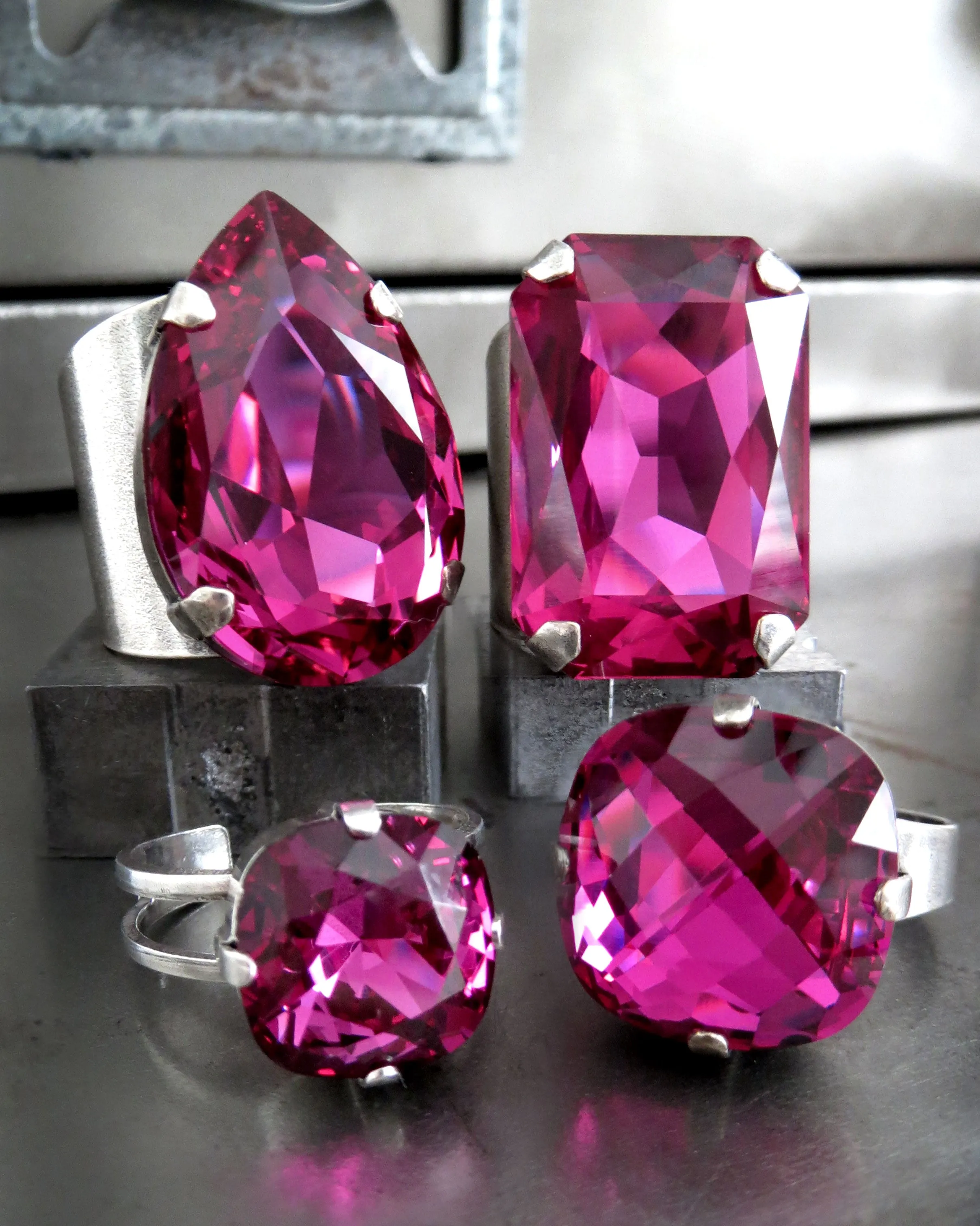 LUSCIOUS - Large Magenta Crystal Teardrop Cocktail Ring