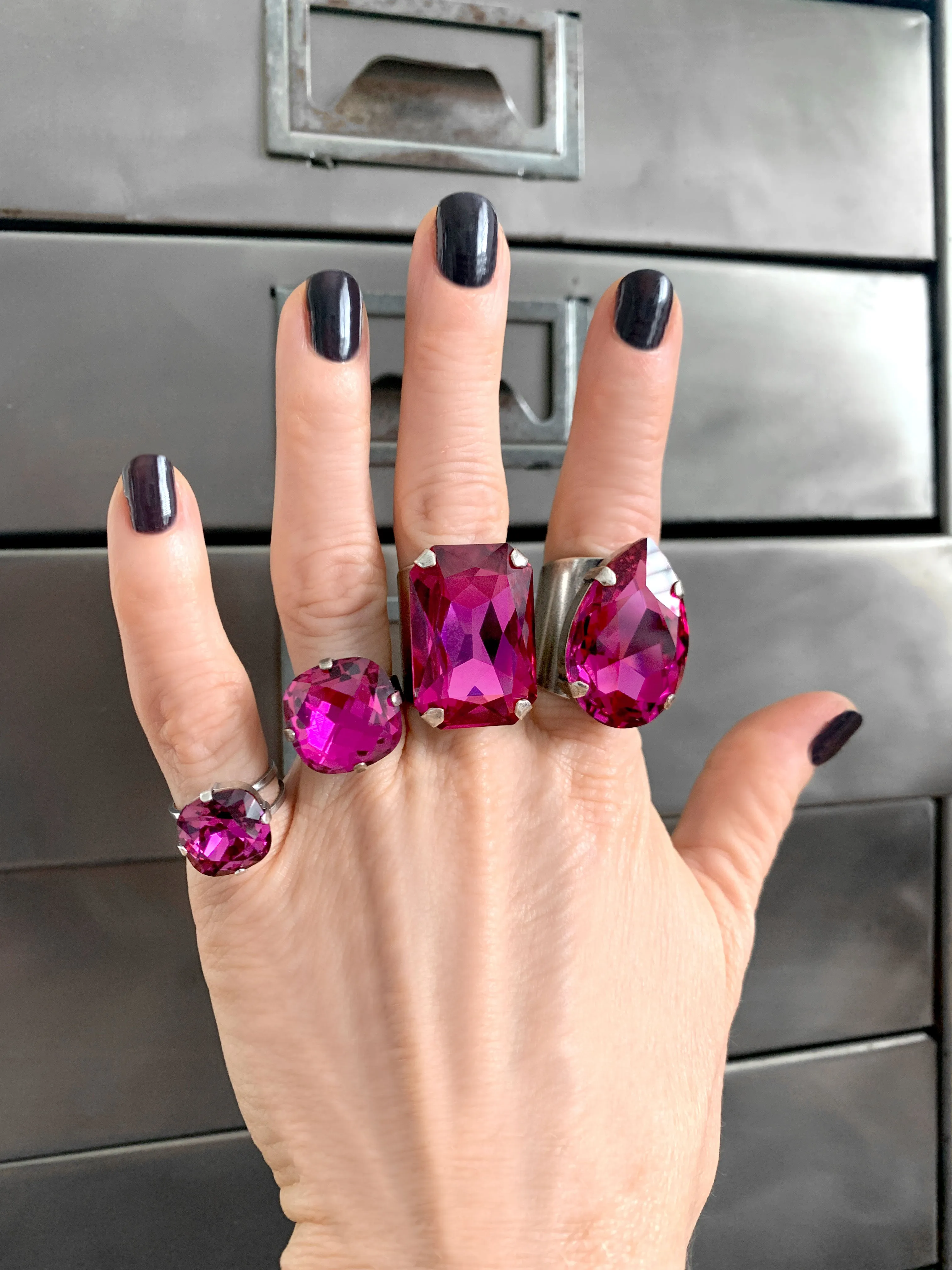 LUSCIOUS - Large Magenta Crystal Teardrop Cocktail Ring