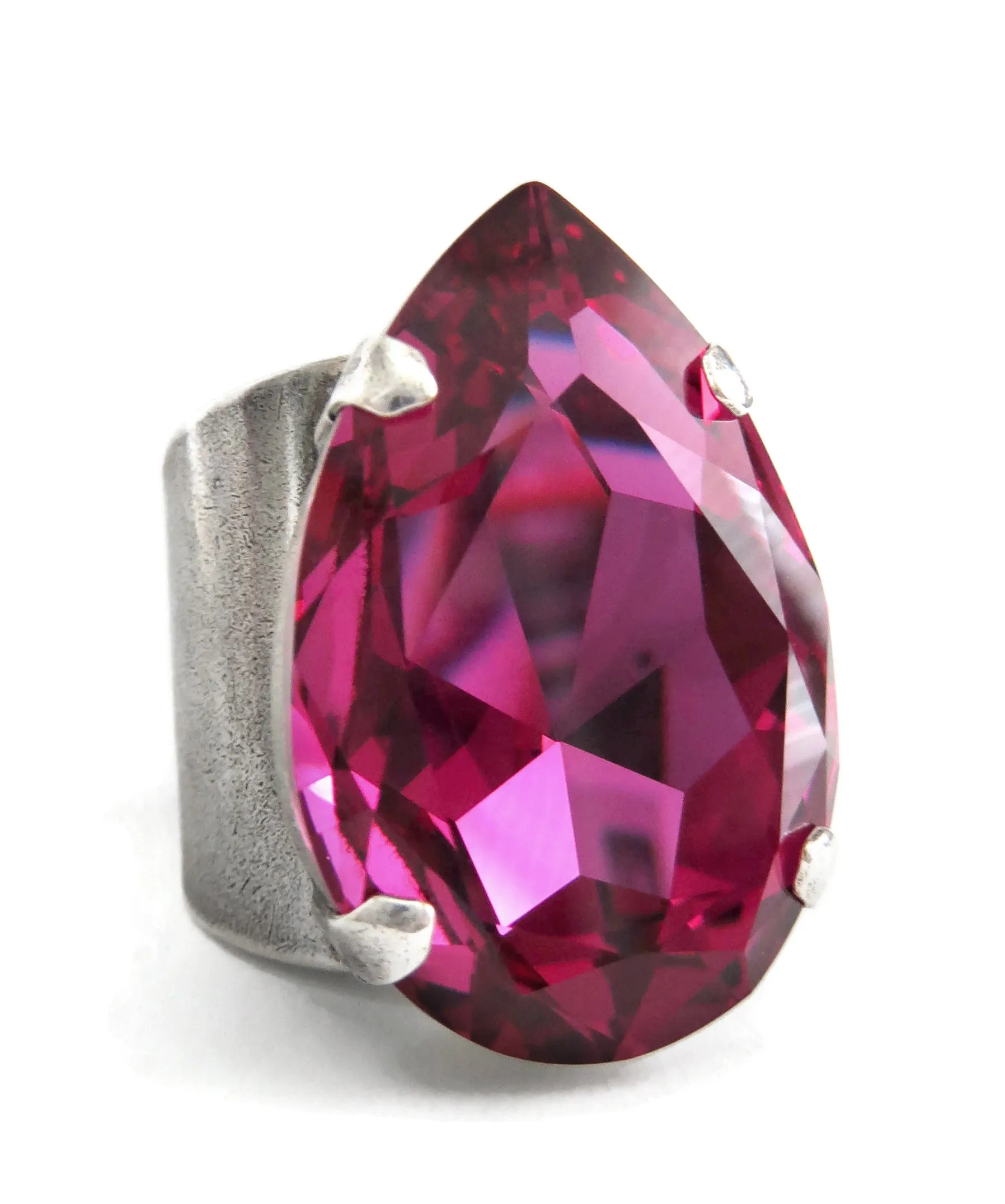 LUSCIOUS - Large Magenta Crystal Teardrop Cocktail Ring