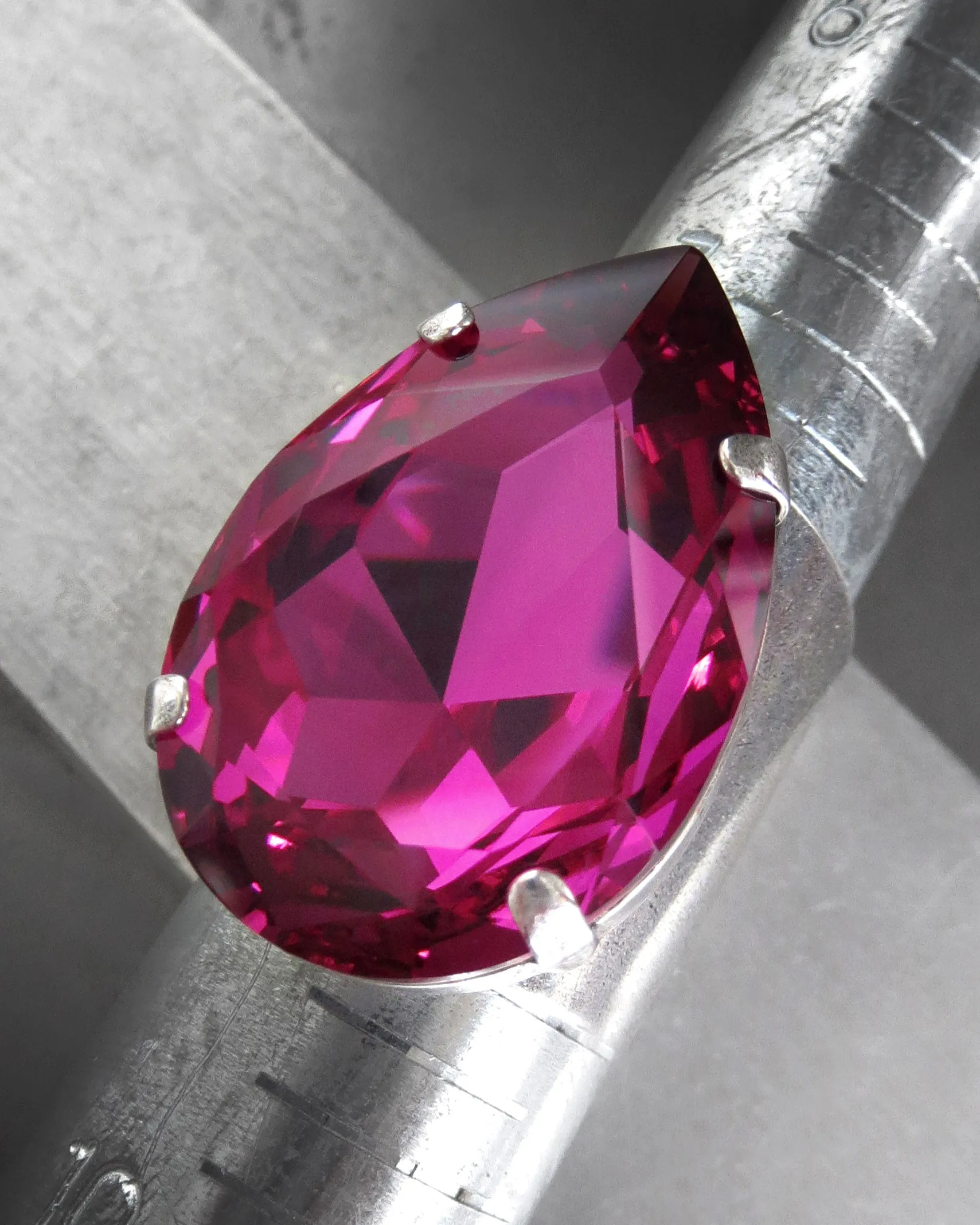 LUSCIOUS - Large Magenta Crystal Teardrop Cocktail Ring