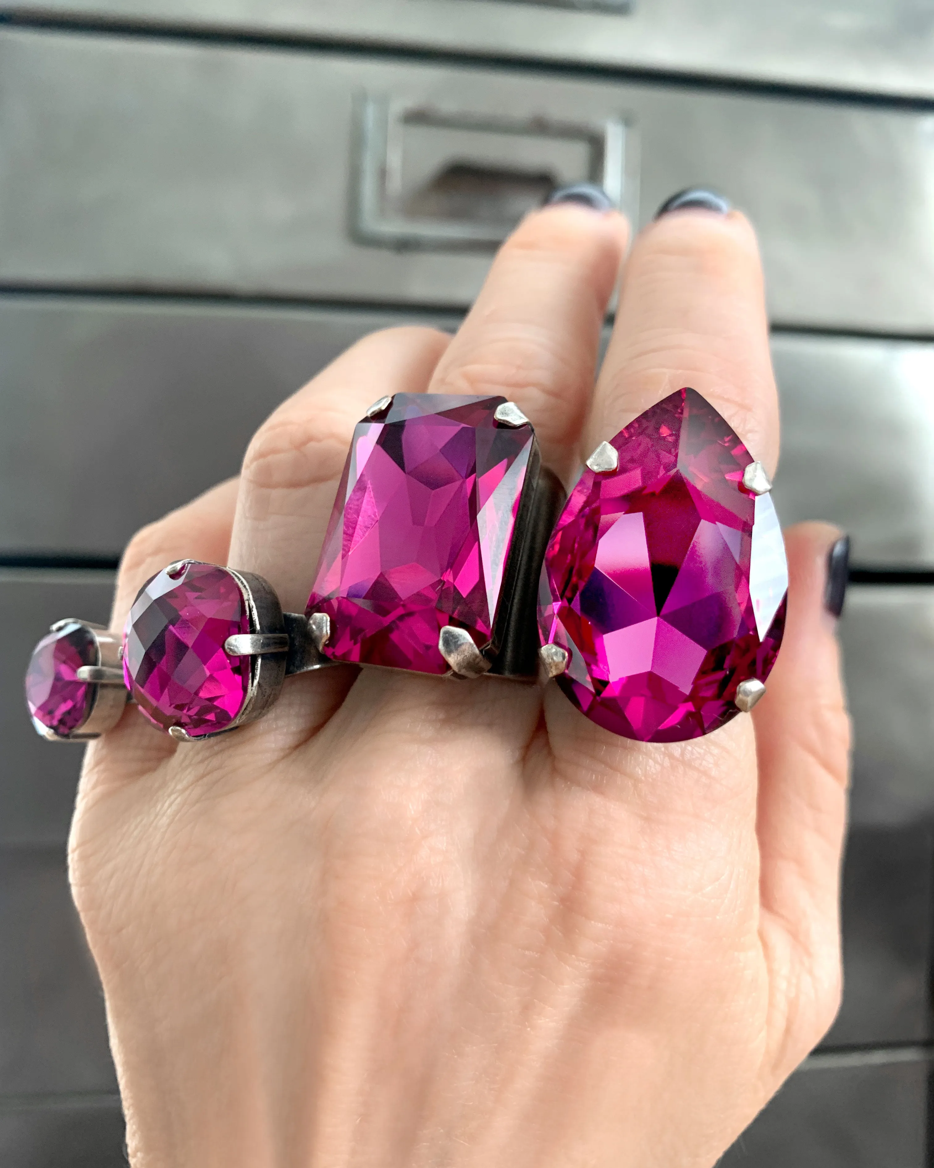 LUSCIOUS - Large Magenta Crystal Teardrop Cocktail Ring