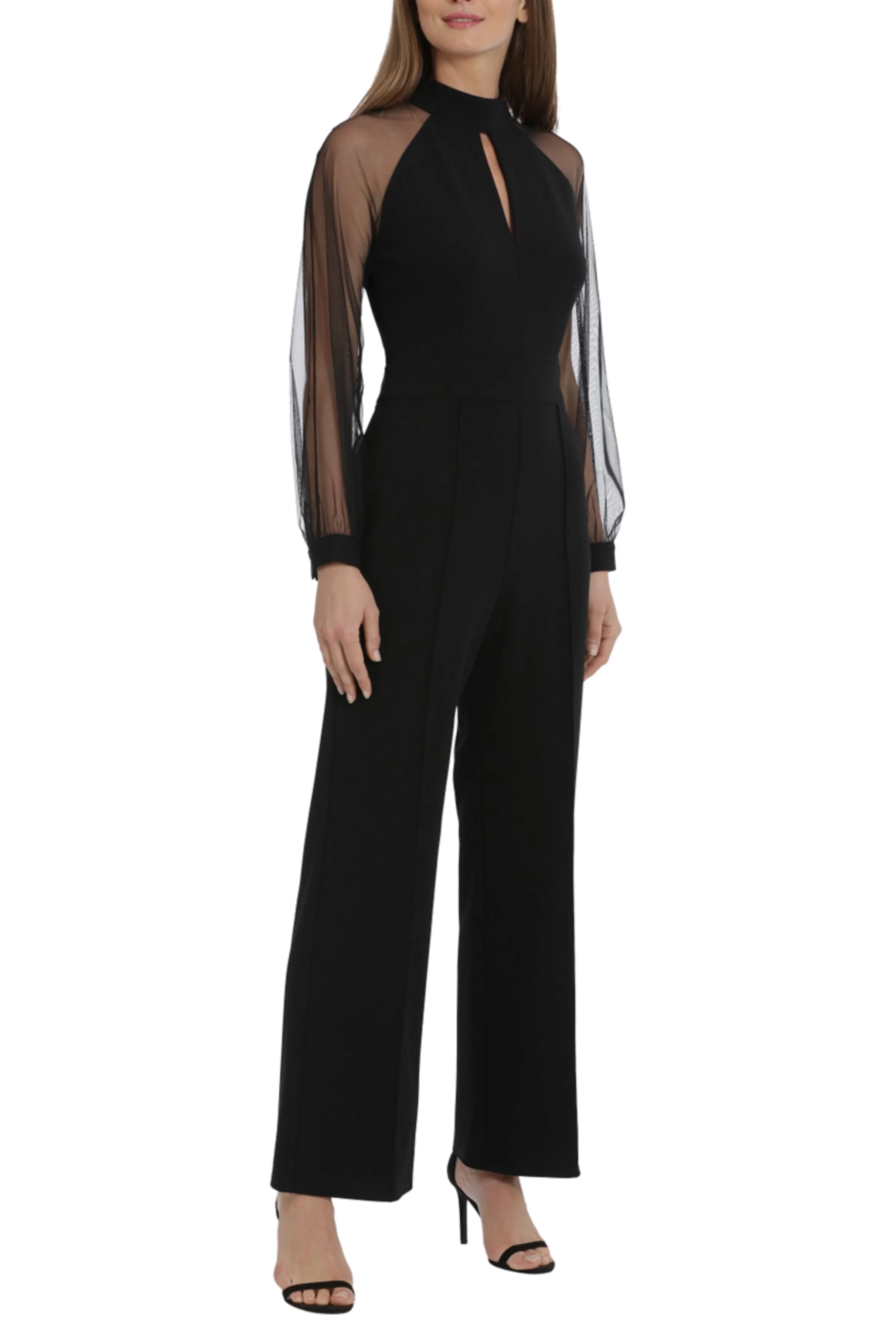 Maggy London Sheer Long Sleeve Wide Leg Jumpsuit