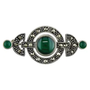 Marcasite & Green Agate Brooch