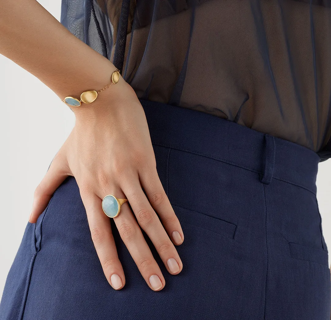 Marco Bicego Lunaria Yellow Gold Aquamarine Cocktail Ring