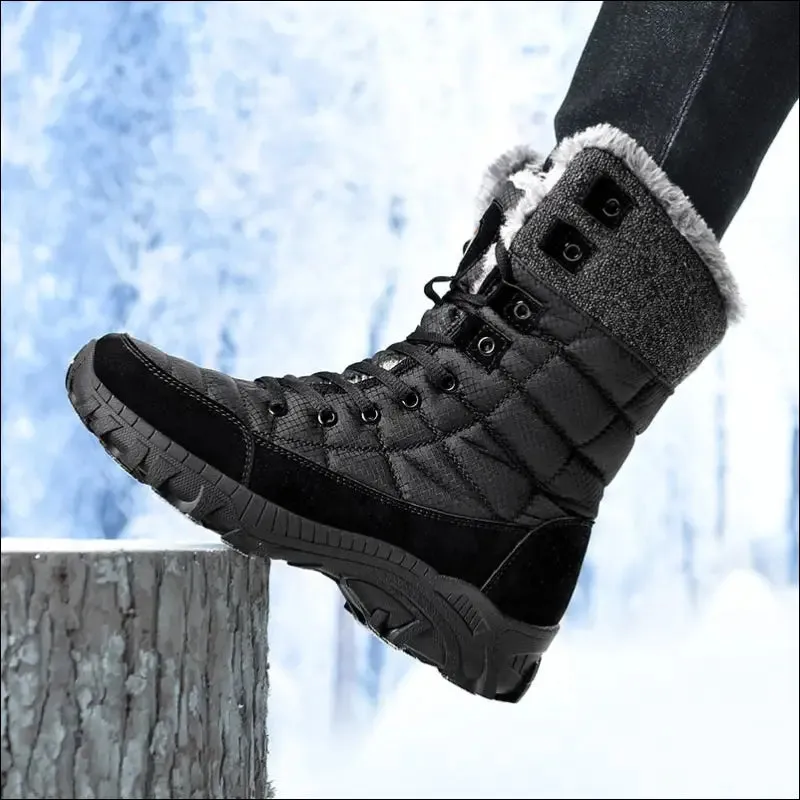 Men winter snow boots super warm men hiking boots high quality waterproof leather high top big size
