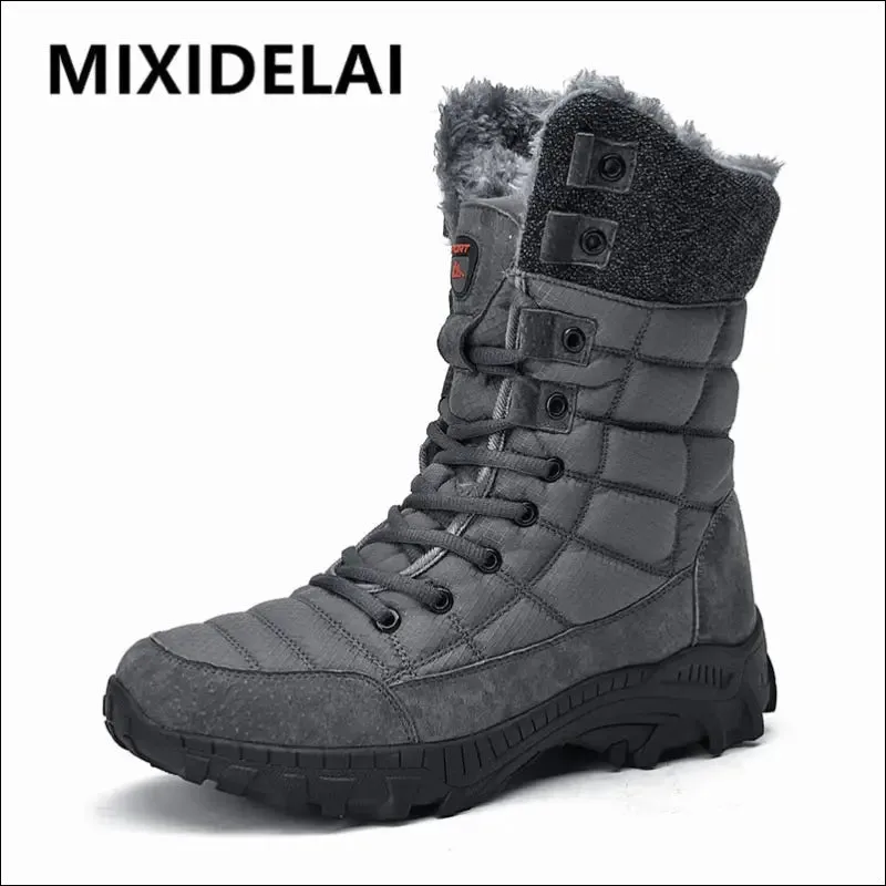 Men winter snow boots super warm men hiking boots high quality waterproof leather high top big size