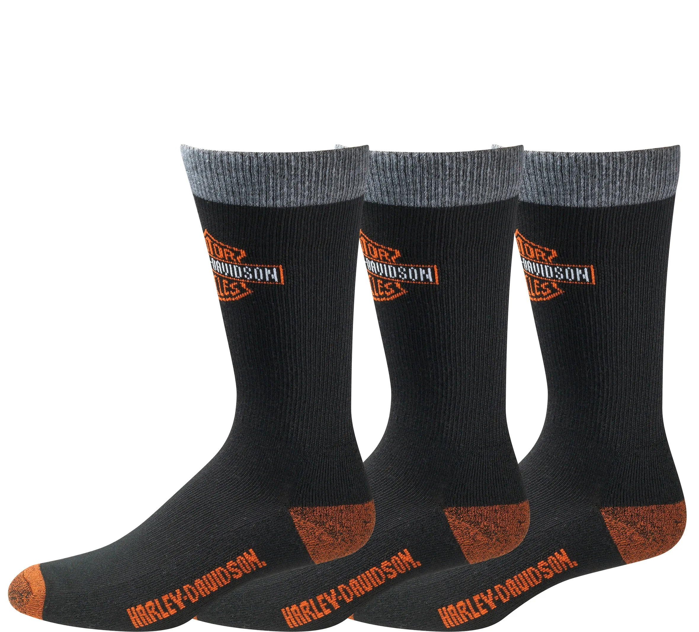 Men's 3 Pack Bar & Shield Riding Sock, ULTRA DRI, Mid Calf Socks - Black/Orange