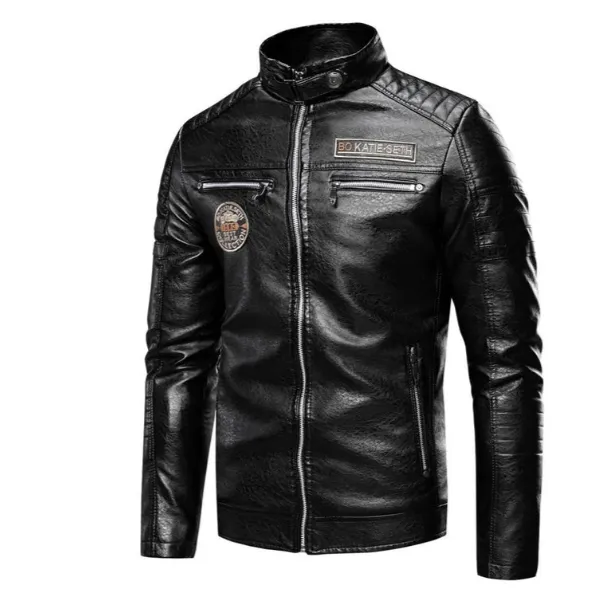 Men's Patched Leather Jacket by Joach