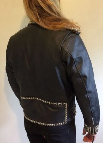 Men's Studded Leather Motorcycle Jacket with Spikes and Vintage Design
