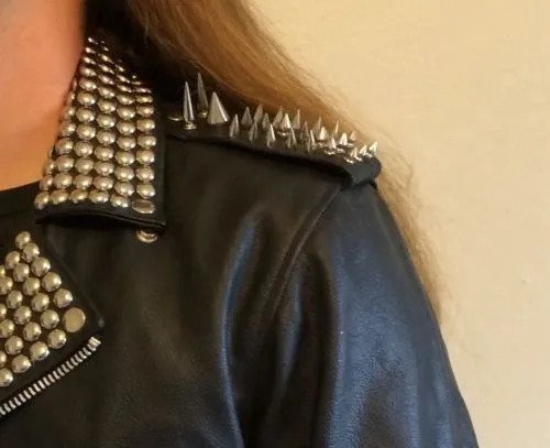 Men's Studded Leather Motorcycle Jacket with Spikes and Vintage Design