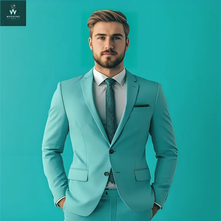 Men's Stylish Sky Blue Suit - Custom Made & Bespoke Light Blue Wedding Suits