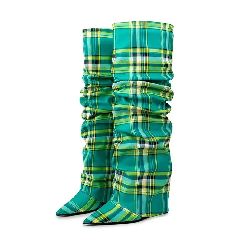 Merendy Yara pointed toe low heel slip-on Jeweled knee high boots
