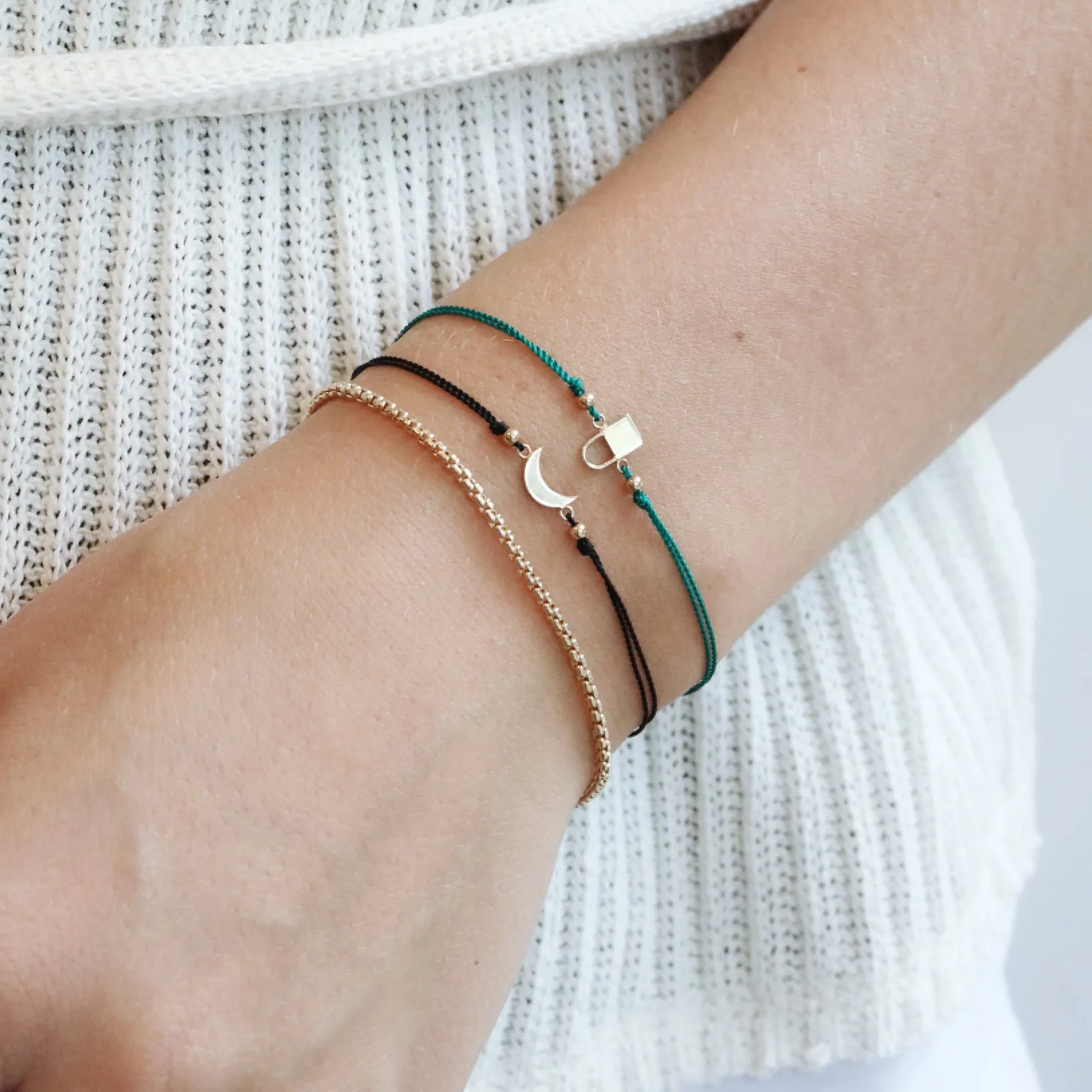 Midi Bitty 14K Gold Padlock Cord Bracelet