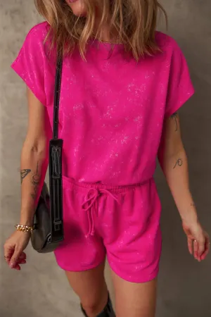 Mineral Wash Hollow Out Back Drawstring Waist Romper