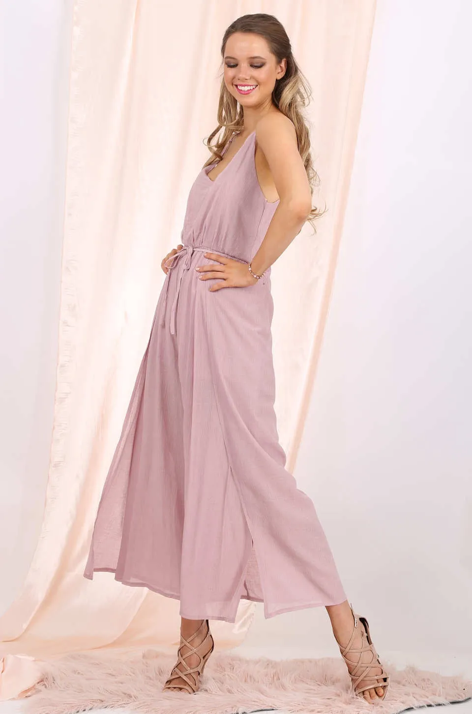 MISS PINKI Diana split leg jumpsuit in lilac