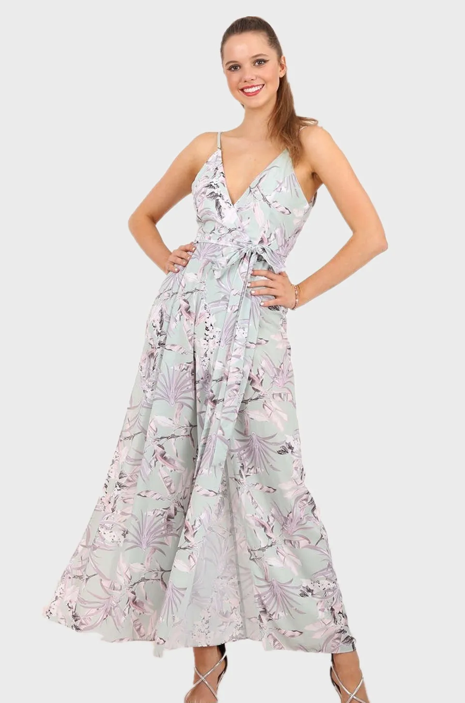 MISS PINKI Evie split leg Jumpsuit in mint floral