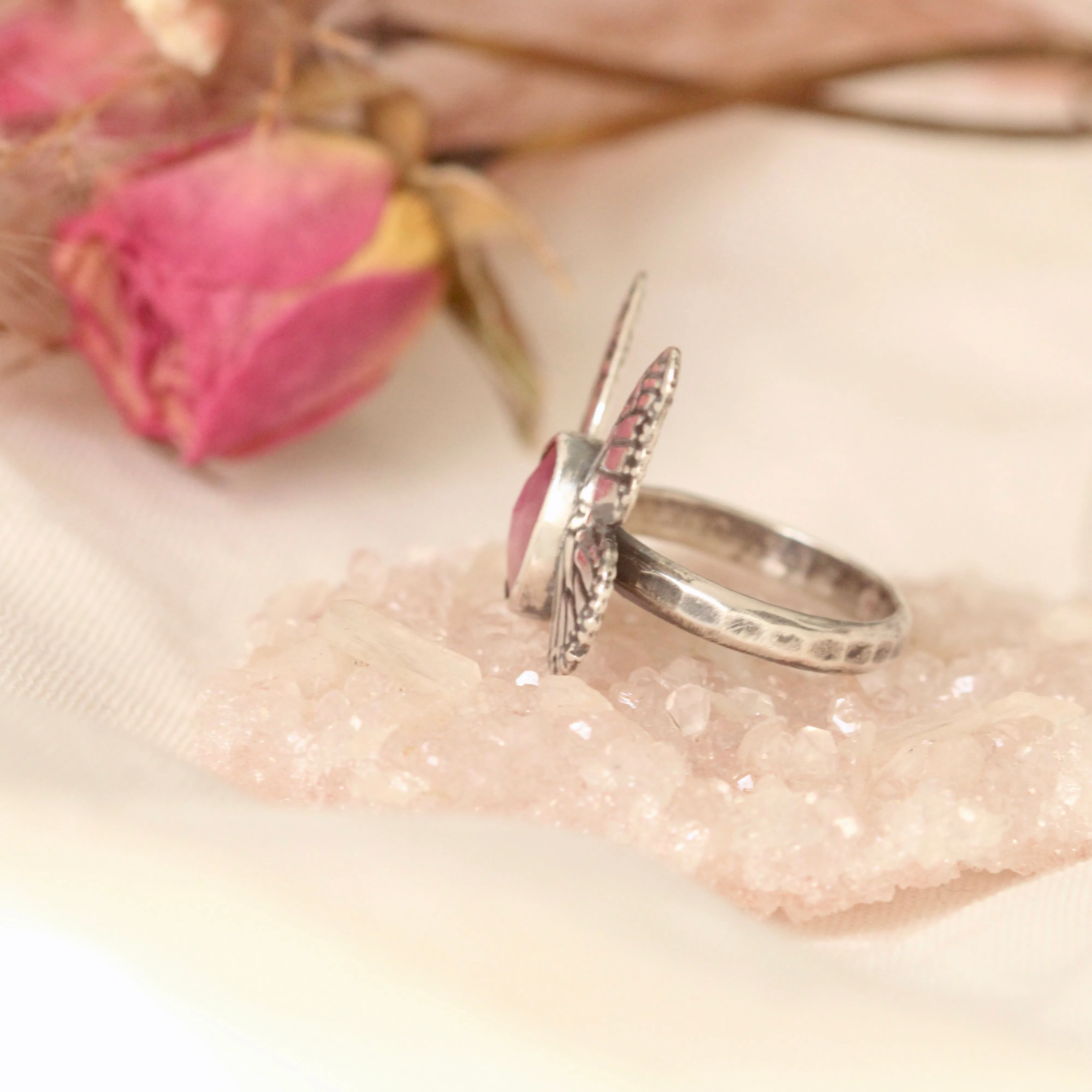Monarch Butterfly Sterling Silver Ring with Ruby