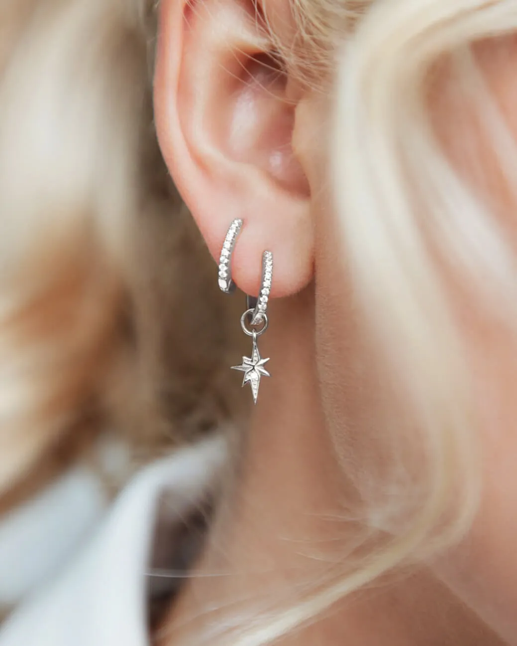 Moon and Back Moon Huggie Earring Set (Silver)