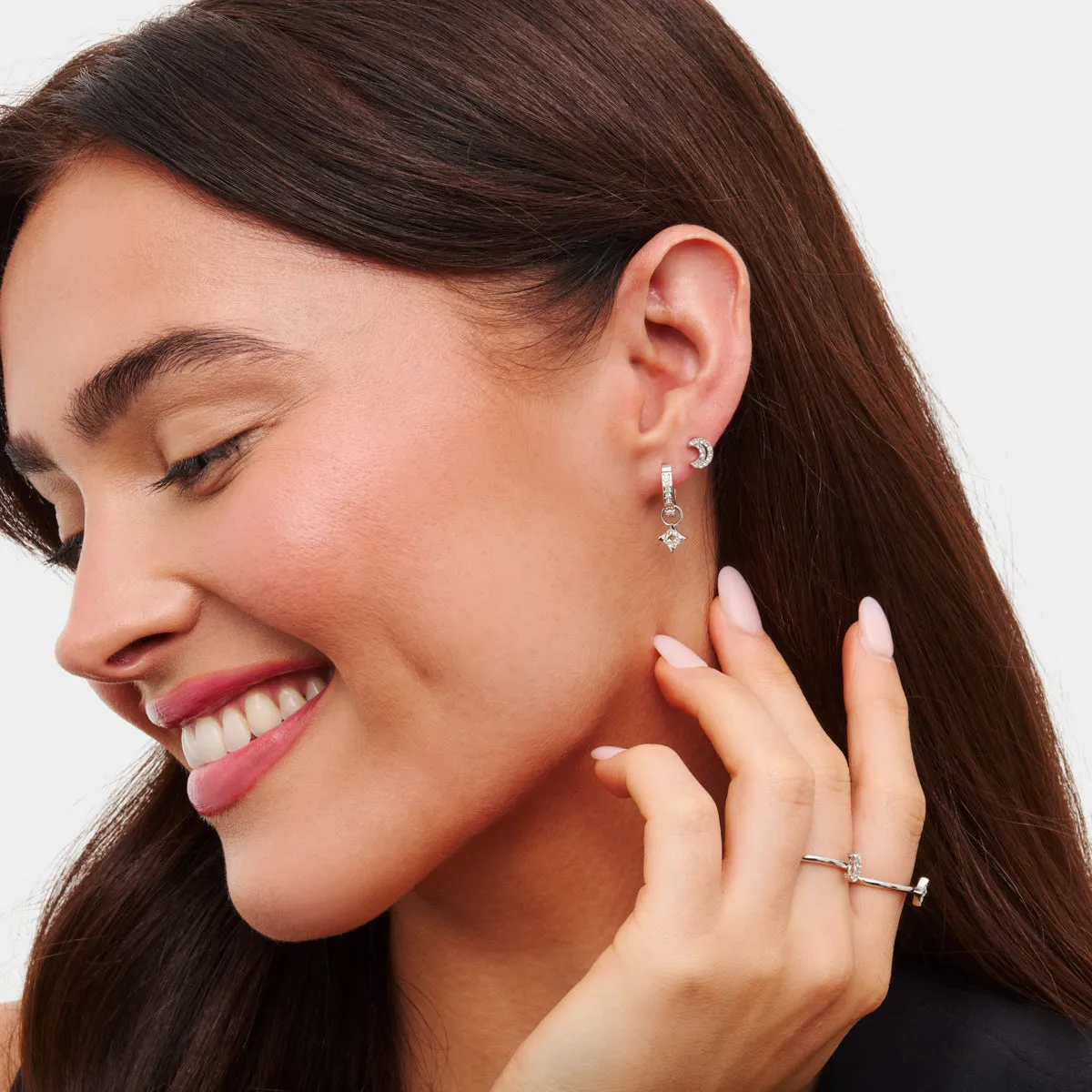 Moon and Back Moon Huggie Earring Set (Silver)
