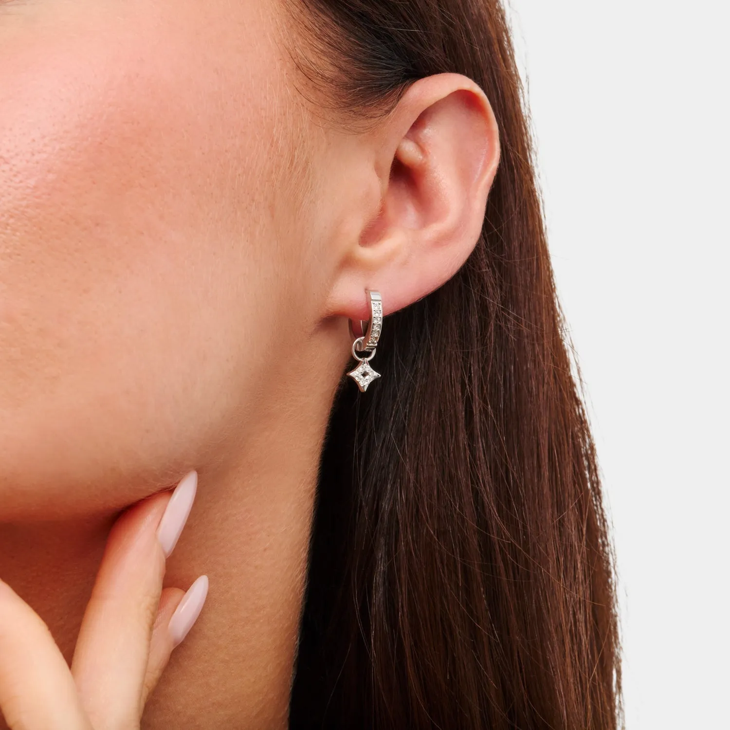Moon and Back Moon Huggie Earring Set (Silver)