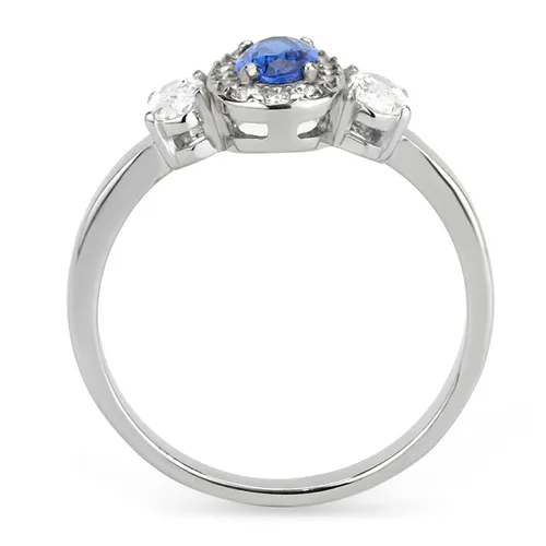 MT733 - No Plating Stainless Steel Ring with Exquisite Crystals in London Blue September Birthstone Minimalistic Petite Newest