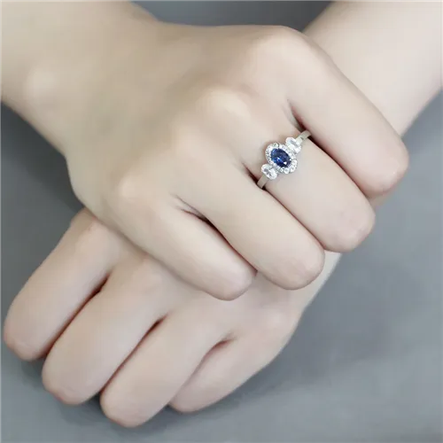 MT733 - No Plating Stainless Steel Ring with Exquisite Crystals in London Blue September Birthstone Minimalistic Petite Newest