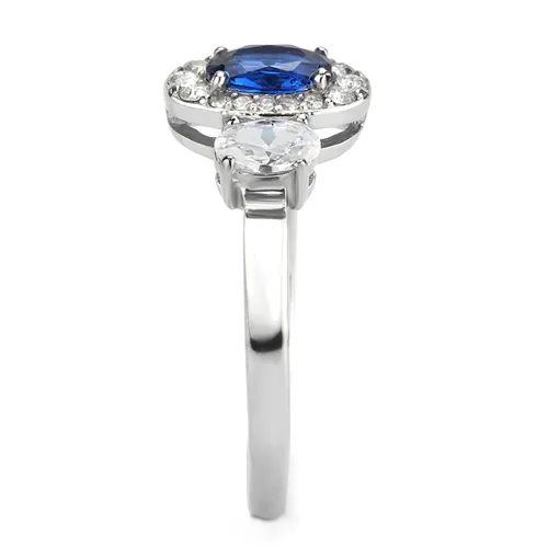 MT733 - No Plating Stainless Steel Ring with Exquisite Crystals in London Blue September Birthstone Minimalistic Petite Newest