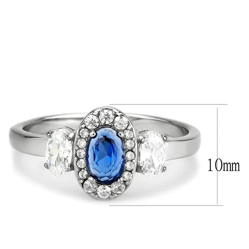 MT733 - No Plating Stainless Steel Ring with Exquisite Crystals in London Blue September Birthstone Minimalistic Petite Newest