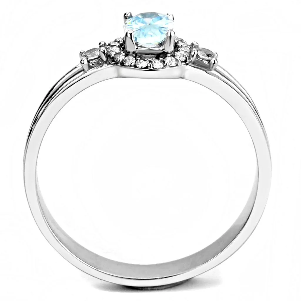 MTad 661 - High polished (no plating) Stainless Steel Ring with High Grade Crystals in Sea Blue