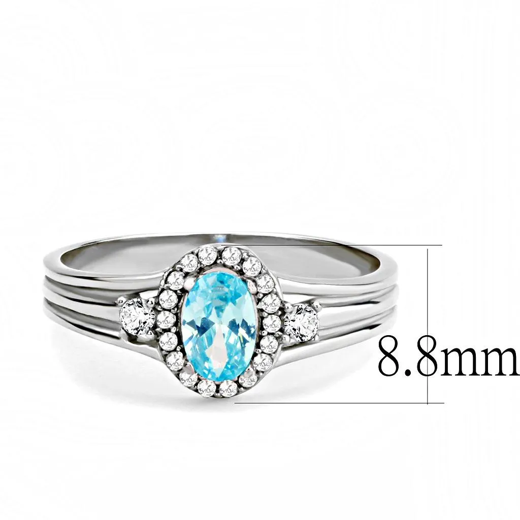 MTad 661 - High polished (no plating) Stainless Steel Ring with High Grade Crystals in Sea Blue